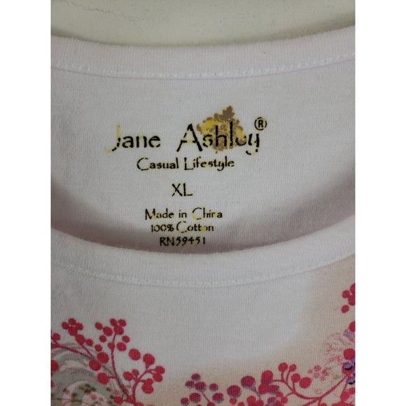 jane ashley Women's top XL white pink floral short sleeve - Picture 4 of 9